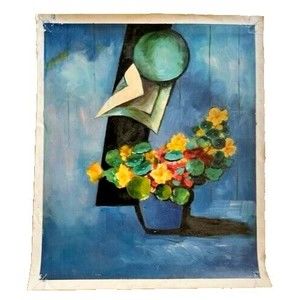 Henri Matisse "Flowers and Ceramic Plate" Oil painting on canvas Unframed 23x27"